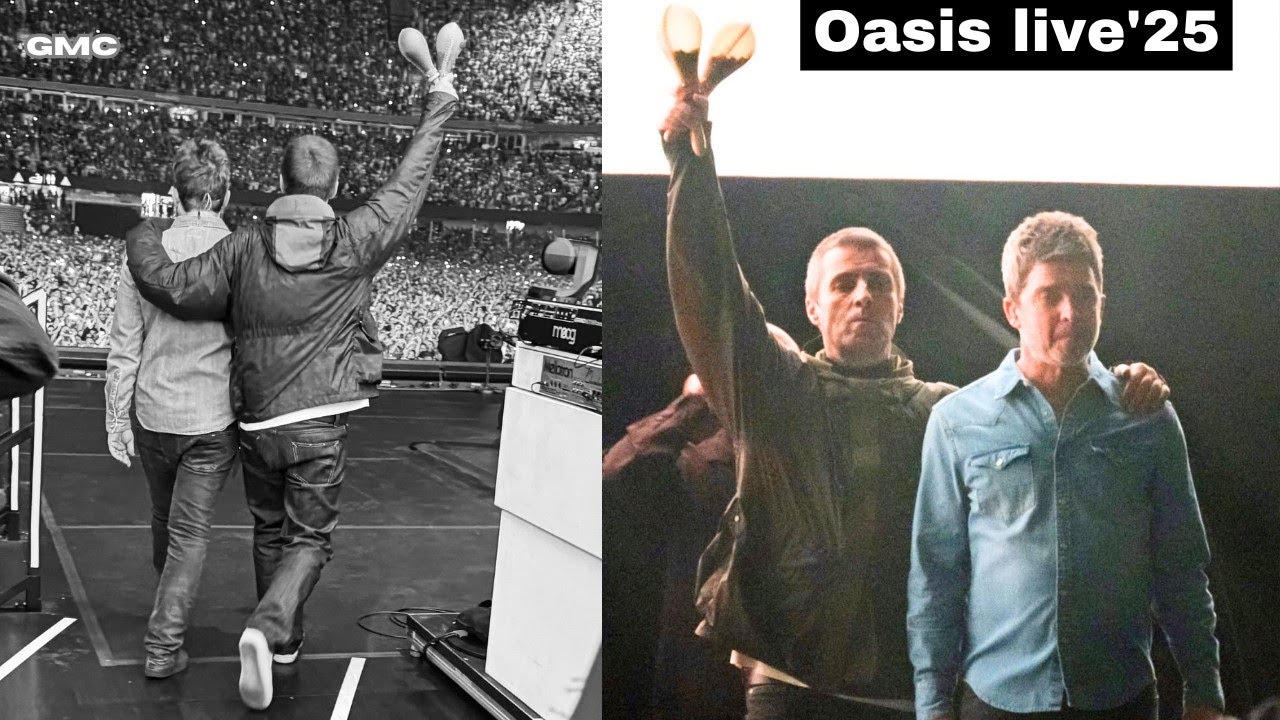 Oasis Live! Noel and Liam Gallagher hold hands on stage to officially end  15-year feud, in Cardiff. - YouTube