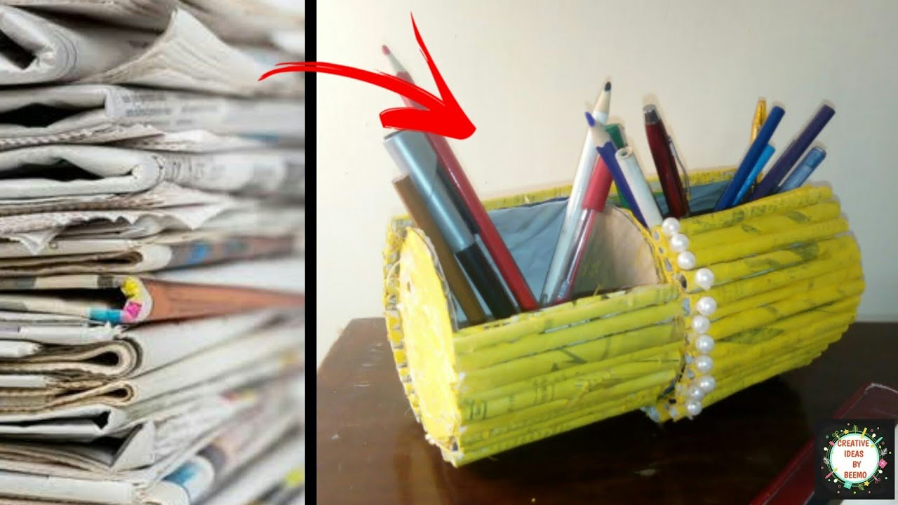 How to Make Newspaper Pen Stand Newspaper Diy Pen HolderBest Out Of