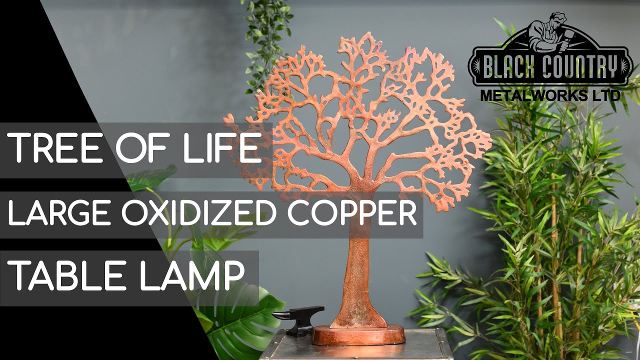 Large "Tree of Life" Oxidized Copper Table Lamp