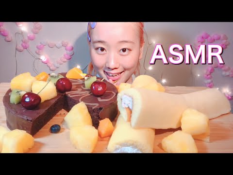 ASMR コストコ ザッハトルテ ロールちゃんSachertorte,Roll cake【咀嚼音/ Mukbang/ Eating Sounds】