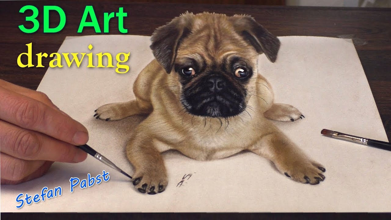 3D Drawing of sweet Pug Dog│Trick ART speed painting - YouTube