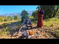 Outdoor feast cook chicken kebabs  a day of fun  firewood in nomadic life 