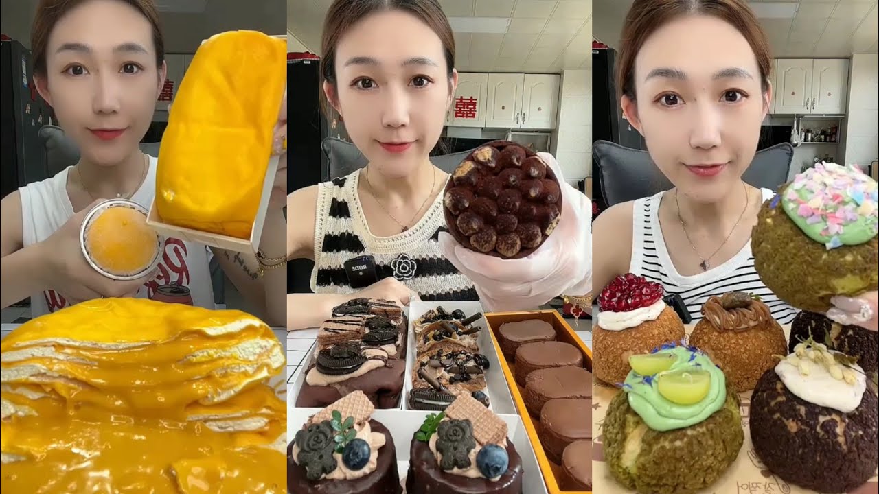 ASMR 🍫 Chocolate Cake,Tiramisu,Custard Cake, Creamy Bun | Soft & Satisfying Eating Sounds #asmr