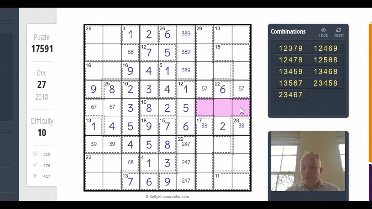 Your attention. Killer sudoku, medium level, #002