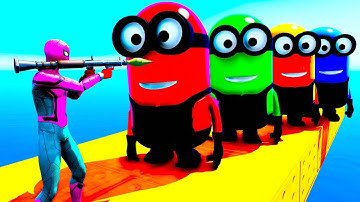 GTA V Spider-Man & Color Minions Epic Ragdoll Physics Funny and Fails #shorts #gtav #shortsfeed"