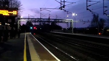 DB Schenker Class 90, 90035, delayed 1M16 Passing Rugeley Trent Valley 14th December 2013