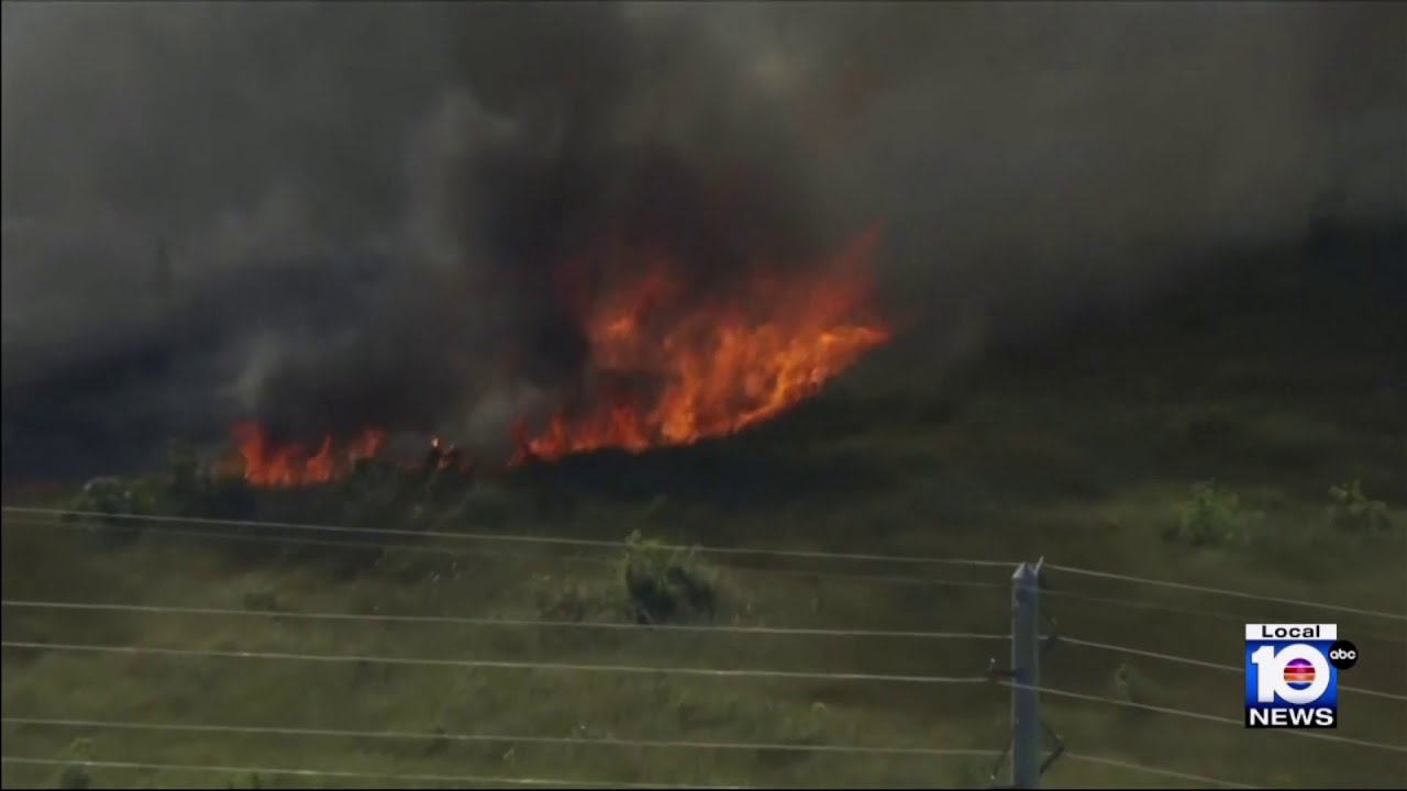 South Miami-Dade brush fire continues impacting traffic - YouTube