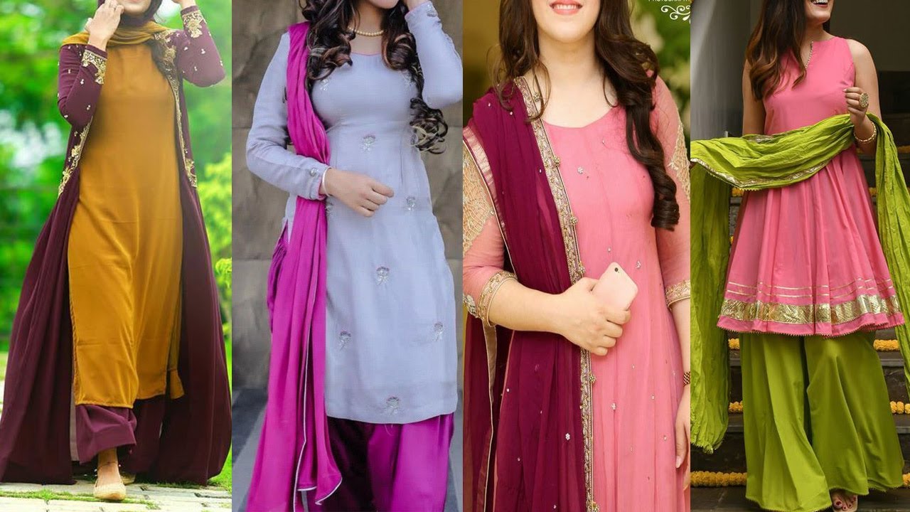 Salwar Suits : Grey cotton salwar suit with pink dupatta