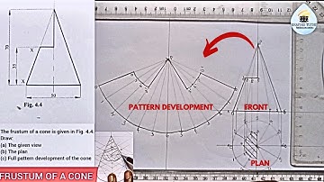 HOW TO Draw THE plan, full pattern development, and ISOMETRIC VIEW of the frustum of a cone.