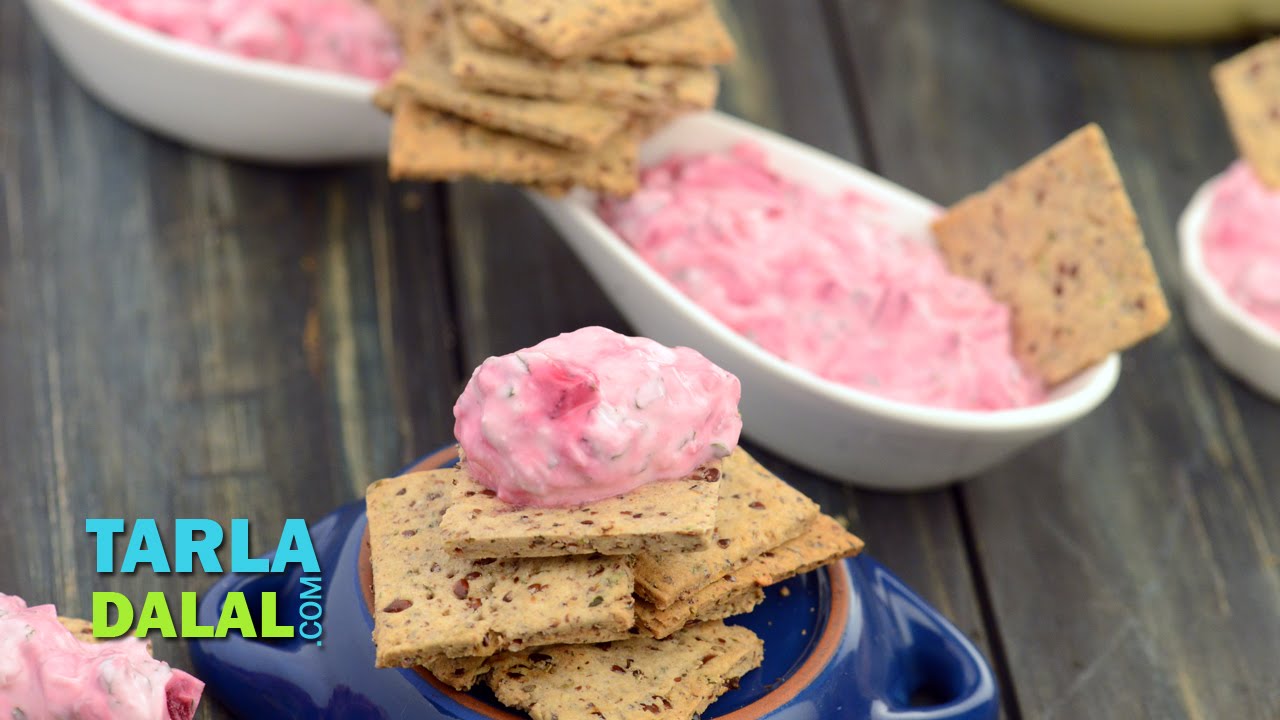 Flax Seed Crackers with Beetroot Dip (Healthy Snack) by Tarla Dalal