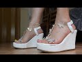 White Butterfly Wedge Heels - Comfortable Summer Sandals Try On - 4K
