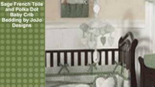 Sage French Toile and Polka Dot Baby Crib Bedding by JoJo De
