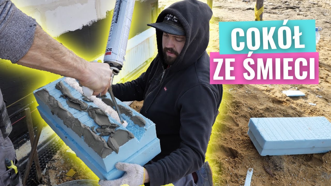 Recykling styropianu XPS. Przyklejamy cokół z XPS.