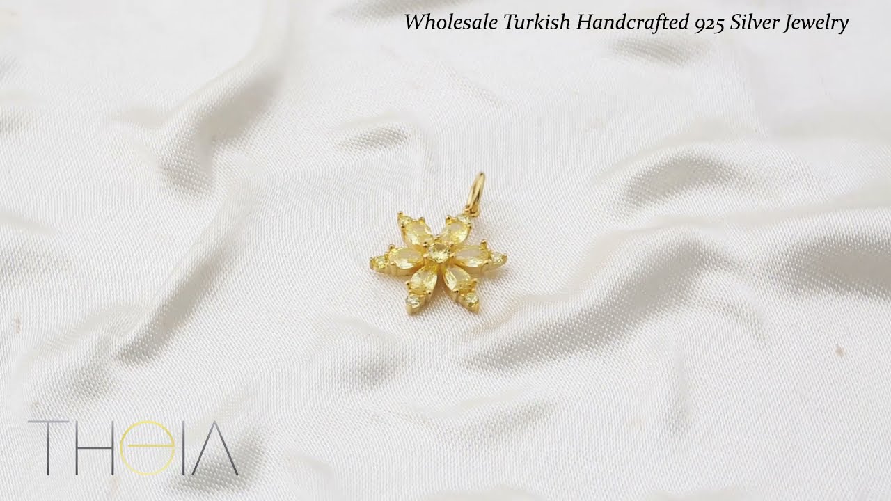 Elegant Flower Citrine Stone Handmade 925 Sterling Silver Wholesale Turkish Charm Jewelry