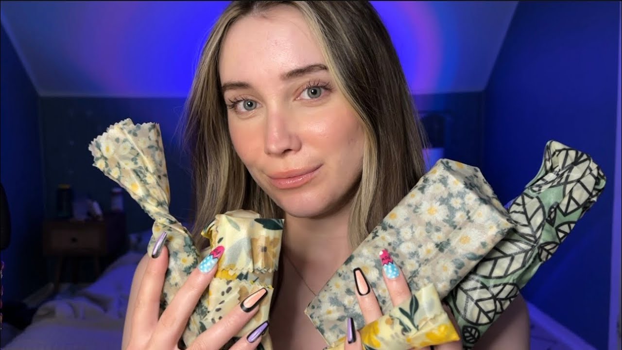 Unwrapping Items in Beeswax Wrap 🐝 Tapping & Scratching ASMR