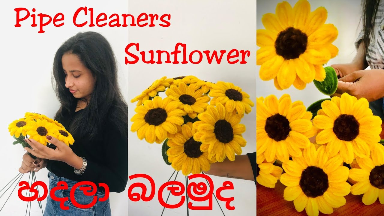 මේ දවස්වල හැමෝම හොයන pipe cleaners වලින් සූරියකාන්ත මලක් හදමුද ?| pipe cleaners sunflower tutorial