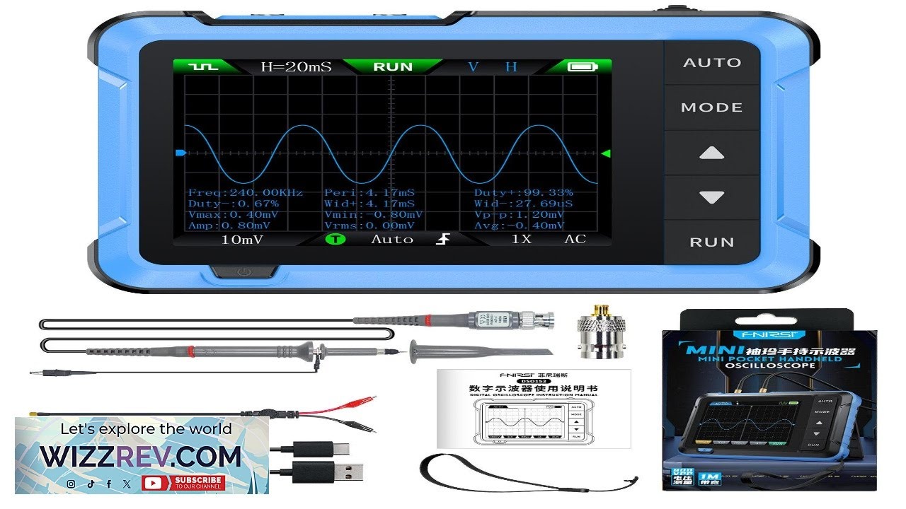 Цифровой портативный осциллограф FNIRSI DSO510 с 2,8-дюймовым TFT-дисплеем и полосой пропускания ...