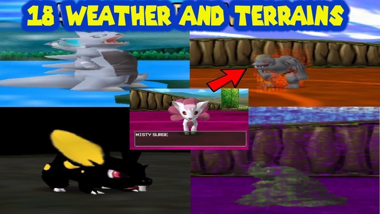 All 18 WEATHER and TERRAINS | Pokemon Stadium FUSION Romhack/Mod