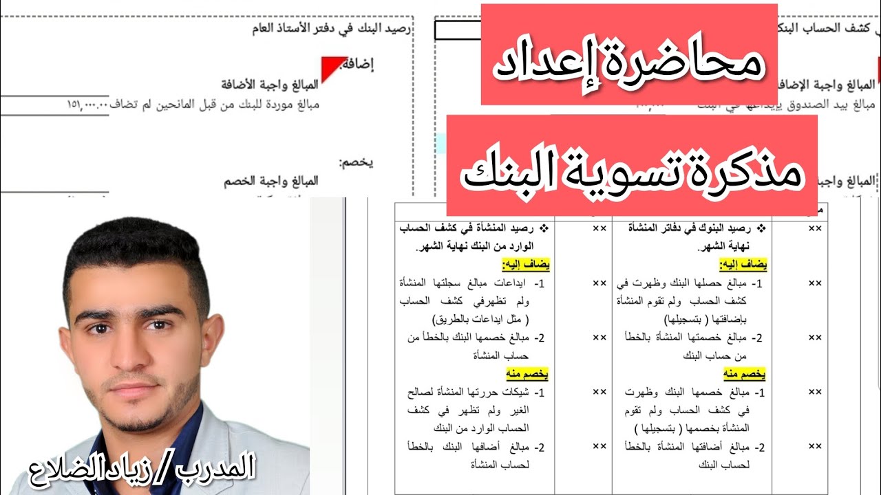 محاضرة مذكرة تسوية البنك ـ التسوية البنكية ـ في مبادئ المحاسبة المالية