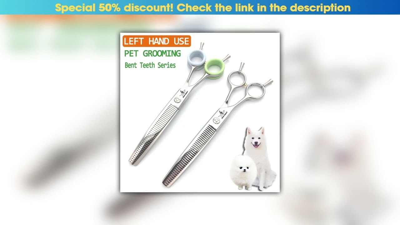 First Look Professional Left Hand Pet Scissors 7 "Curved Teeth Scissors, Bent Fish Bones nature，dog