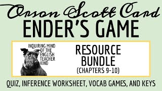 Ender's Game Chapters 9 and 10 Quiz, Close Reading Worksheet, and Vocabulary Games