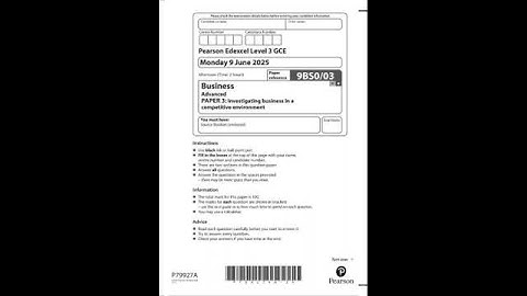 PEARSON EDEXCEL A LEVEL BUSINESS PAPER 3 QUESTION PAPER 2025 (9BS0/03)