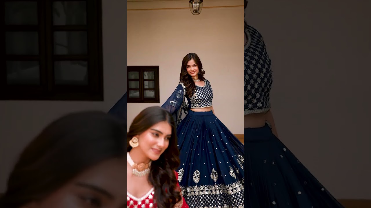 Navy Blue Faux Georgette Lehenga