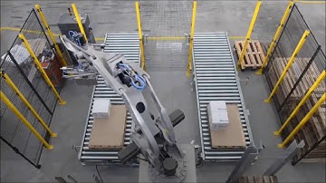 Comau PAL 180 – palletizing boxes of paints and thinners – Robotek