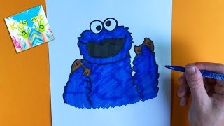 How To Draw and Color Cookie Monster - EASY - Kids Art