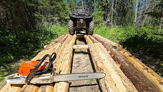 Building an ATV Bridge From Downed Trees and Making Lumber Free-Hand with a Chainsaw. #39