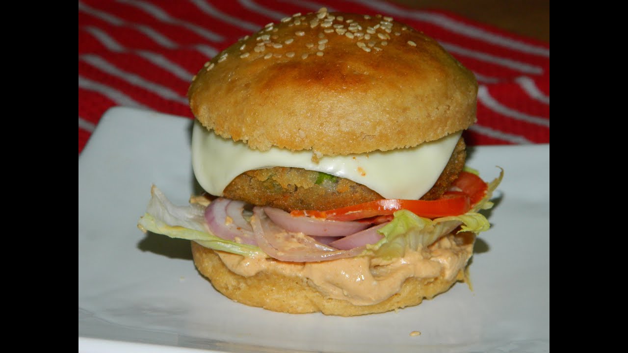 Veg Cheese Burger (Mc Donald Style) / Whole Wheat Burger Bun By Food