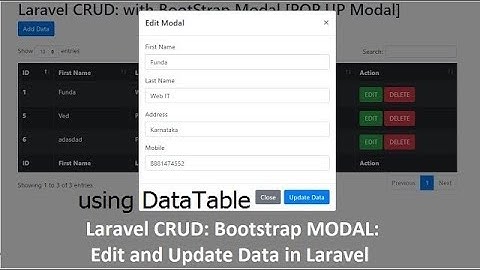 Laravel CRUD: Bootstrap Modal: Edit and Update the Data using DataTable in Laravel
