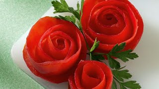 How To Make A Tomato Rose Flower||Fruits And Vegetables Garnish|#DIY Salad Decoration Ideas||