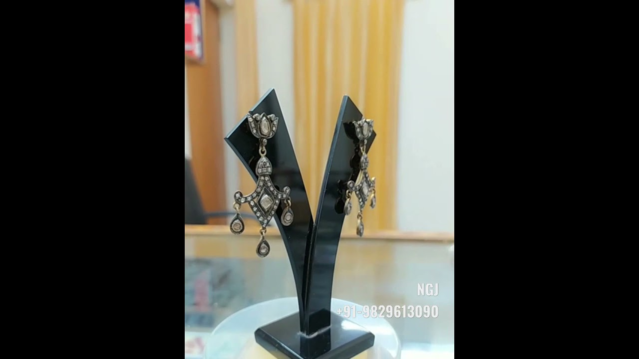 Diamond polki 925 silver dangle earrings