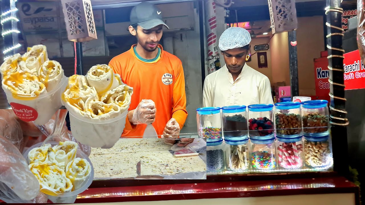 Live Tawa ice Curls Fried ice Cream🍧 in Lahore Tawa Dryfruit ice