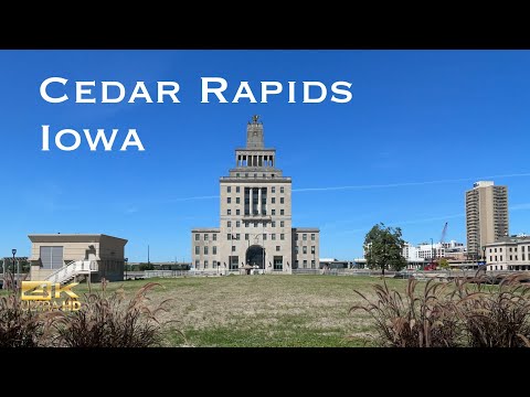 Cedar Rapids, Iowa - Downtown - Virtual Walk - 4K - Slow TV - narrated