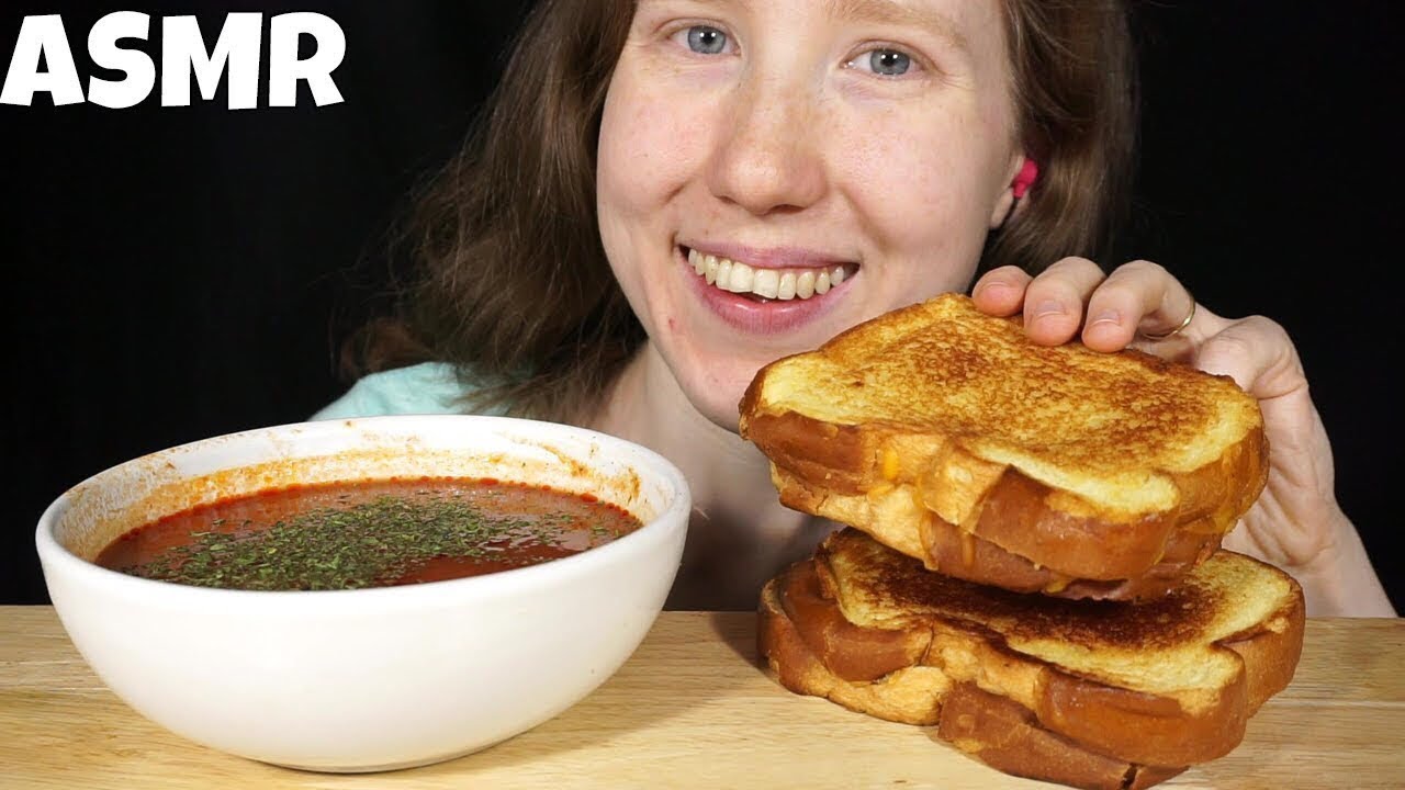 ASMR GRILLED CHEESE & TOMATO SOUP MUKBANG (No Talking) EATING SOUNDS