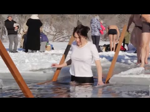 Ukrainian Epiphany Baptism ice holes in Kiev Day 1