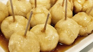 Fried glutinous rice balls with caramel glaze coating. Simple ingredients but taste divine.