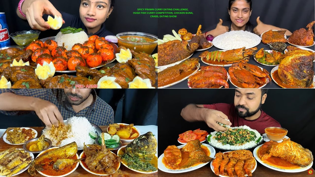 SPICY PRAWN CURRY EATING CHALLENGE, HUGE FISH CURRY COMPETITION