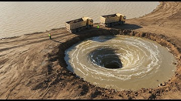 WOW!! WTF Massive Truck Dumping Skills Ever! KOMATSU Bulldozer Clears Pond Fast