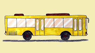 Bus drawing easy-How to draw bus for kids - Bus drawing videos