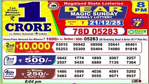 Nagaland State Lottery Sambad 8 PM Result Today 21-12-2025
