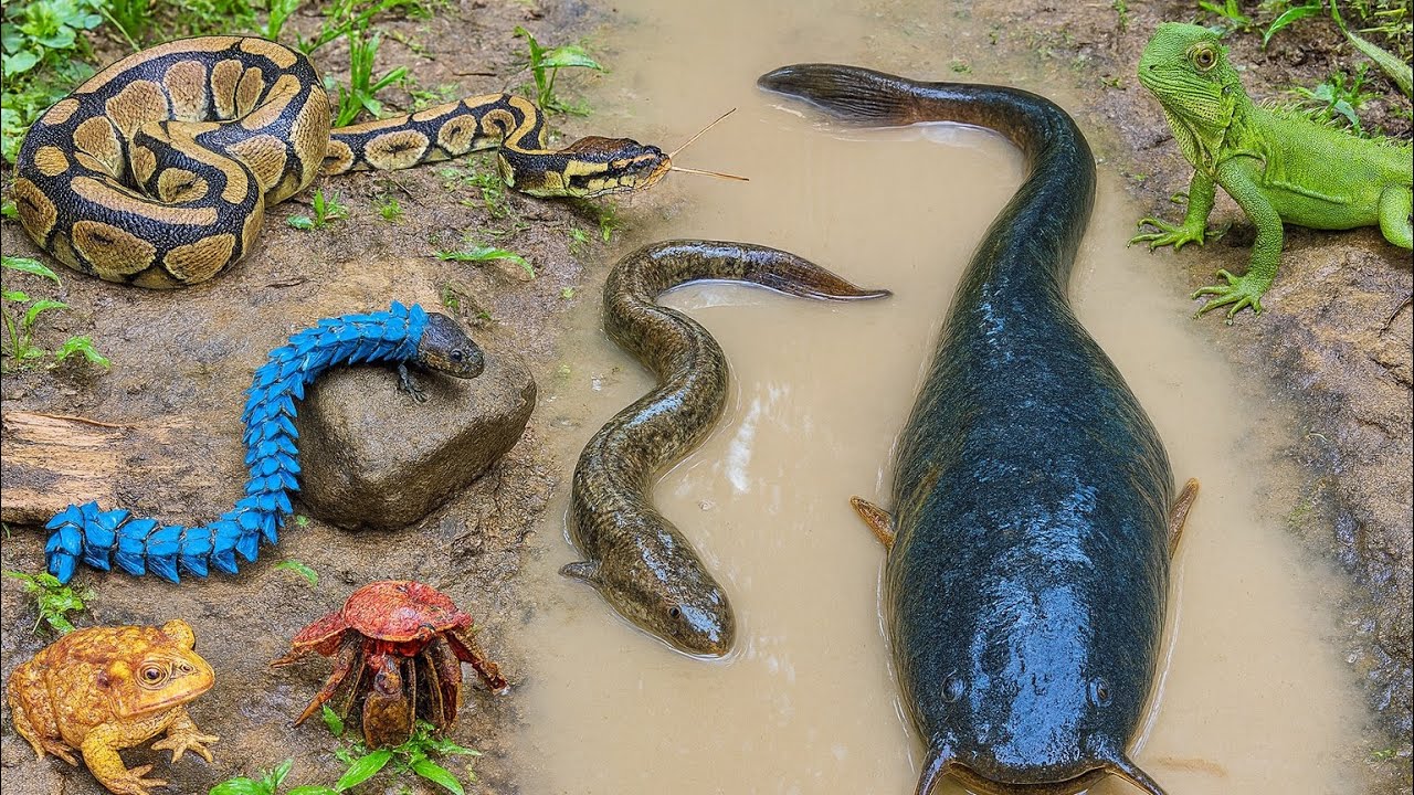 Dangerous Catch! Big Catfish Surrounded by Crocodiles & Deadly Snakes