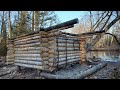 building a tiny rustic wilderness log cabin (episode 22 ) #Sidewalls Completed #foodCavemanStyle.