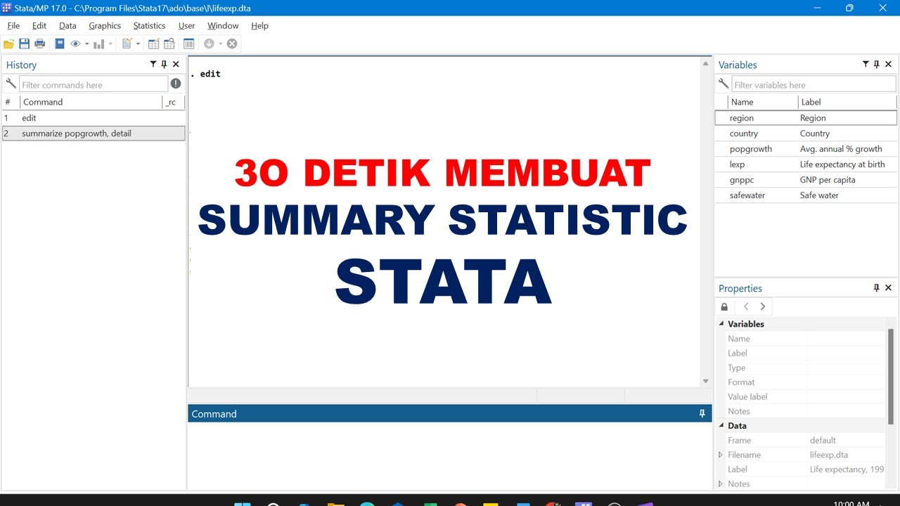 30 Detik Summary Statistic di STATA - YouTube