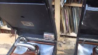 Demonstrating the Differences between  HMV model 100 Portable Gramophones