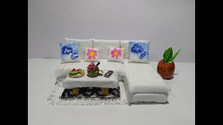 L-shape miniature sectional sofa||how to make easy and simple new sofa. And mini details.