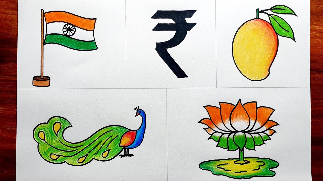 How to Draw 5 Types of National Symbols || National Symbols ...