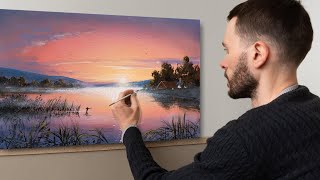 👍 Acrylic Landscape Painting - Summer Dawn / Easy Art / Drawing Lessons / Satisfying Relaxing